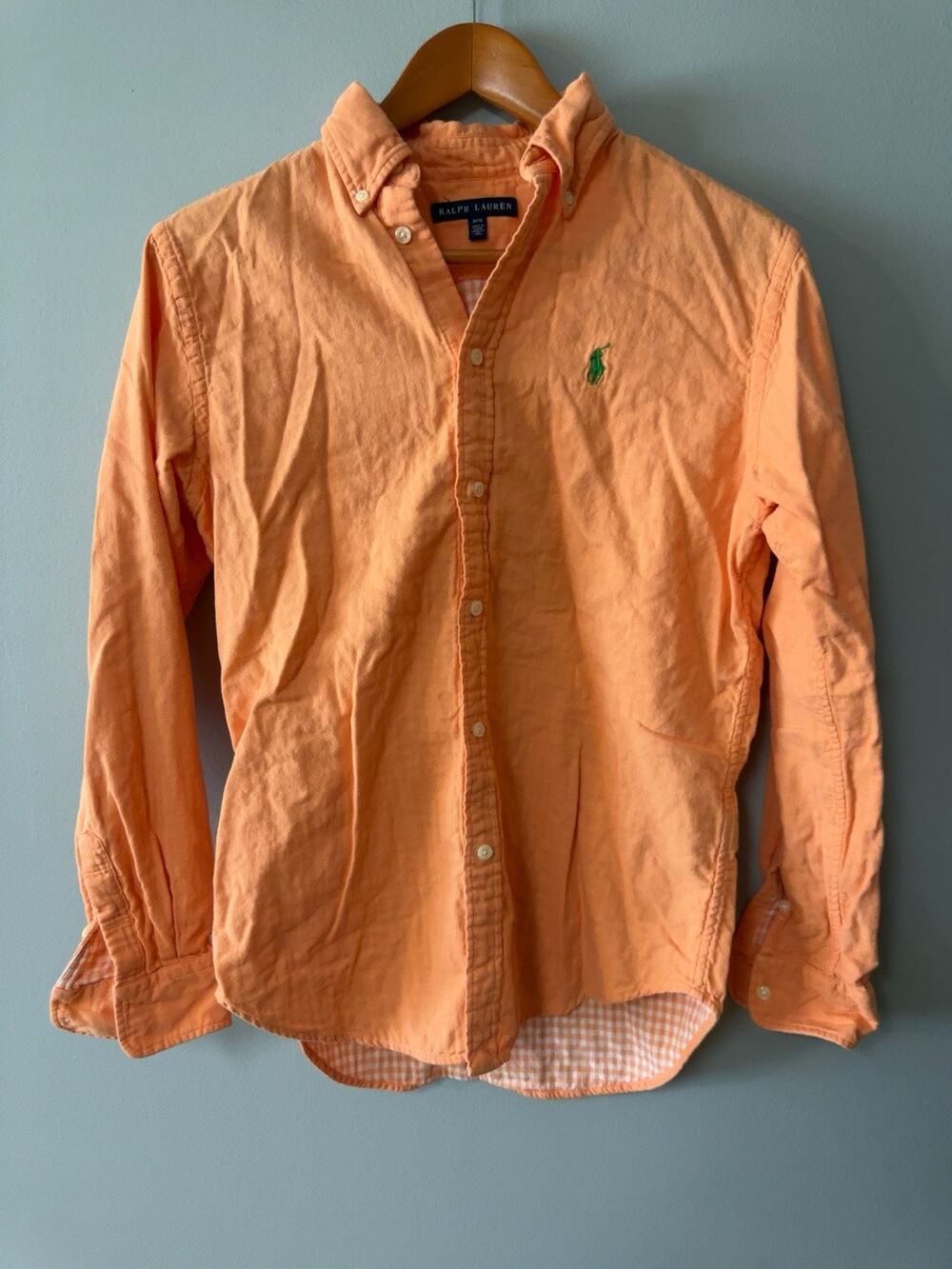 Ralph Lauren Orange Button-Down Shirt with Green Pony Logo